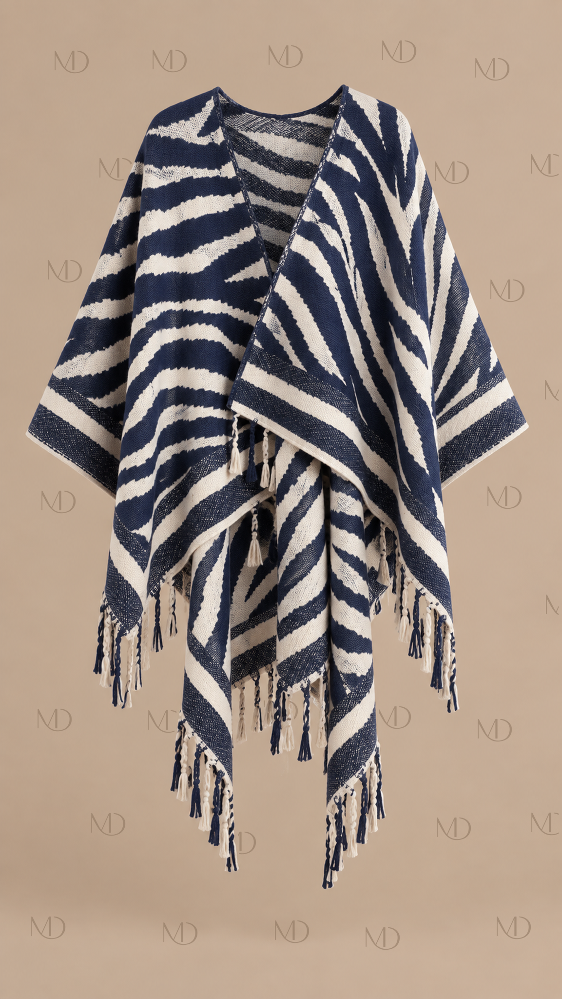 Odette Jacquard Shawl Cape — Zebra Print Blue product only